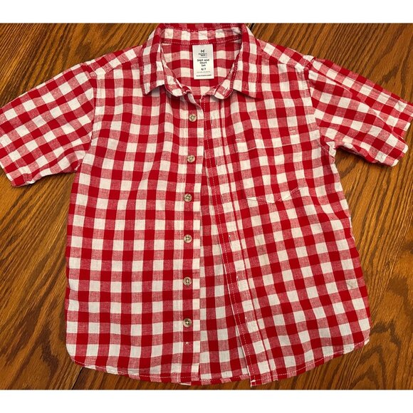 member's mark red and white check plaid button down collared shirt size 6/7 - Picture 1 of 3